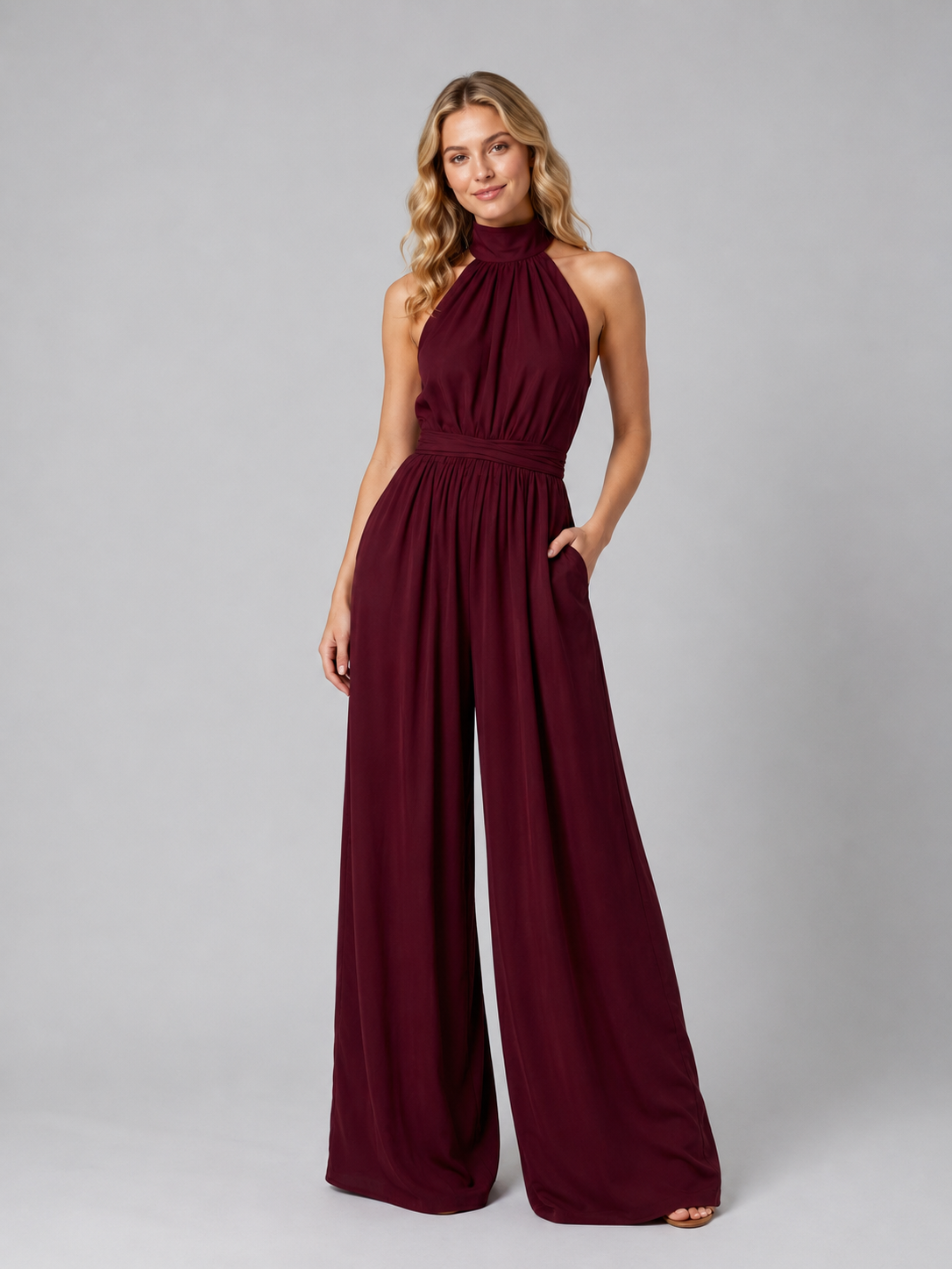 Sabrina | Women's Halter Neck Wide Leg Jumpsuit