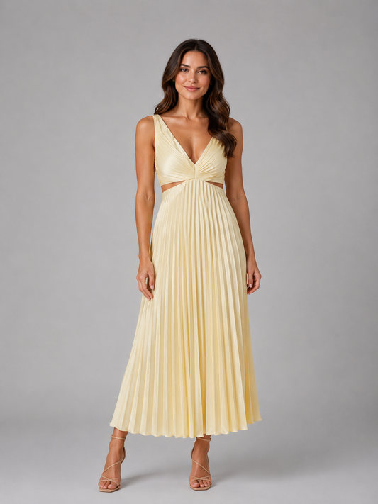 Corinne | Women's Pleated Cut-Out Midi Dress