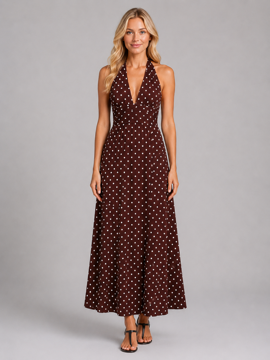 Marielle | Women's Polka Dot Halter Maxi Dress