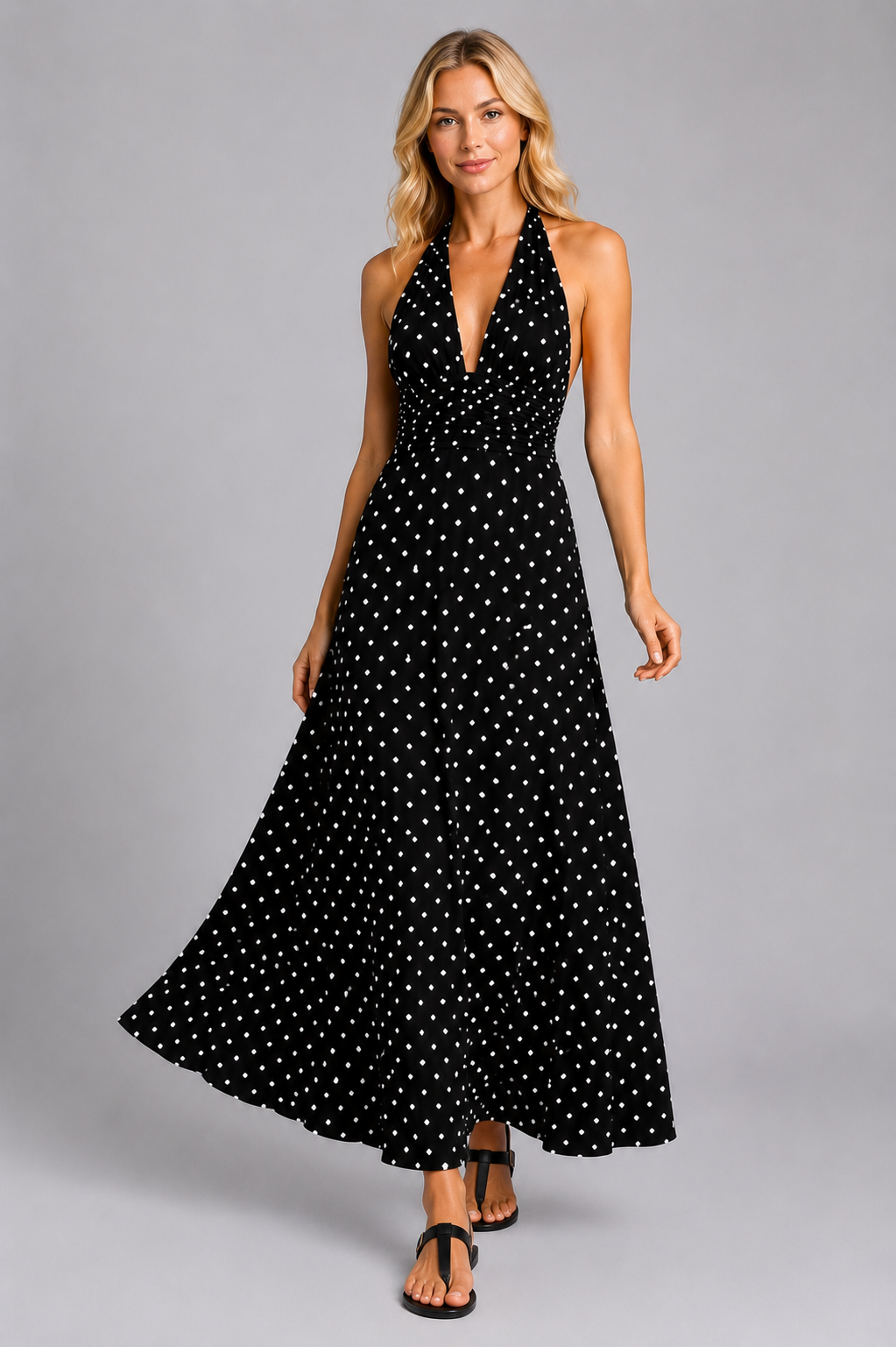 Marielle | Women's Polka Dot Halter Maxi Dress
