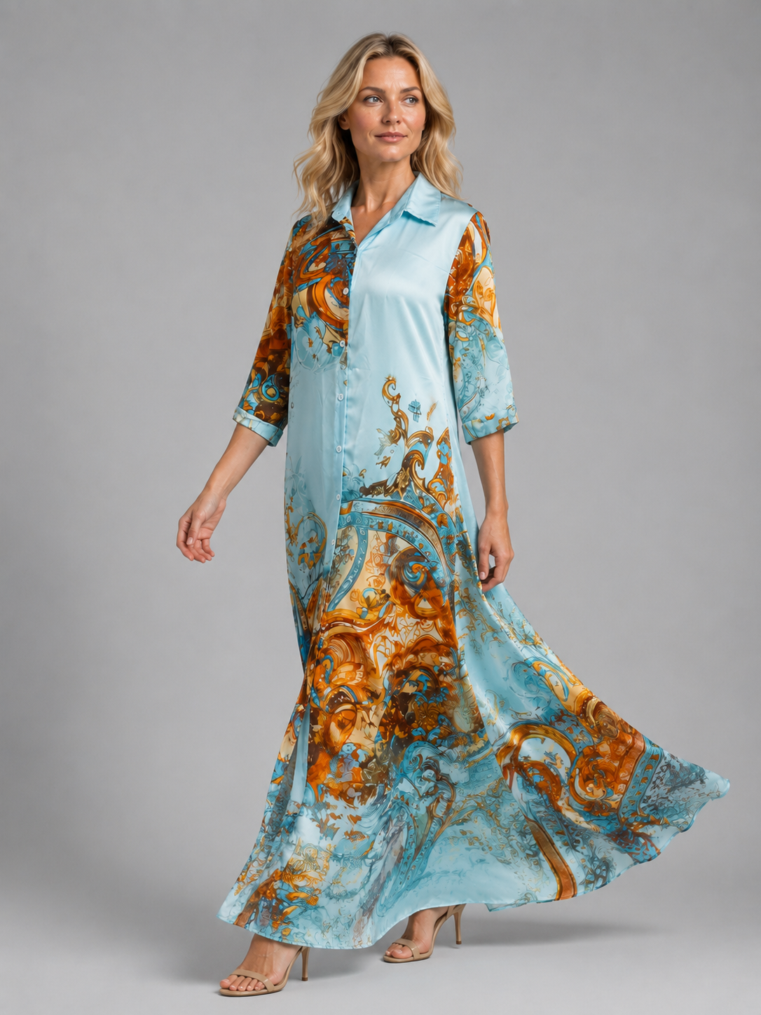 Cecily | Women's Baroque Print Shirt Maxi Dress