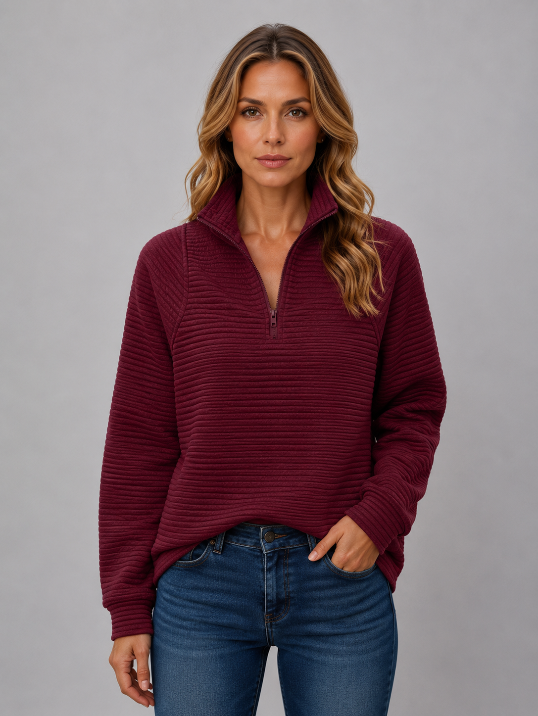 Isla | Women's Ribbed Half Zip Pullover