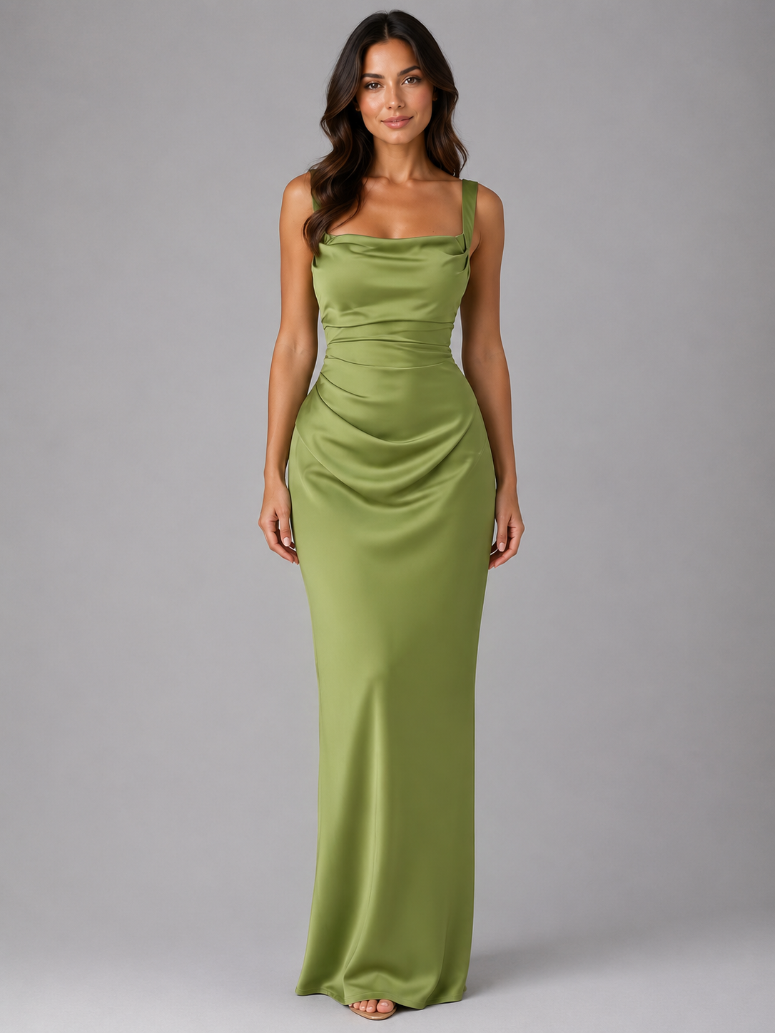 Eudora | Women's Satin Ruched Waist Maxi Dress