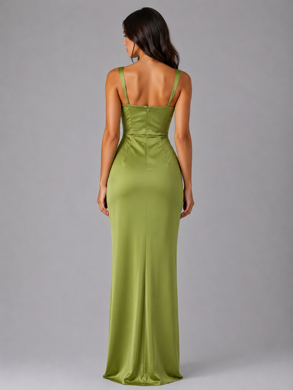 Eudora | Women's Satin Ruched Waist Maxi Dress