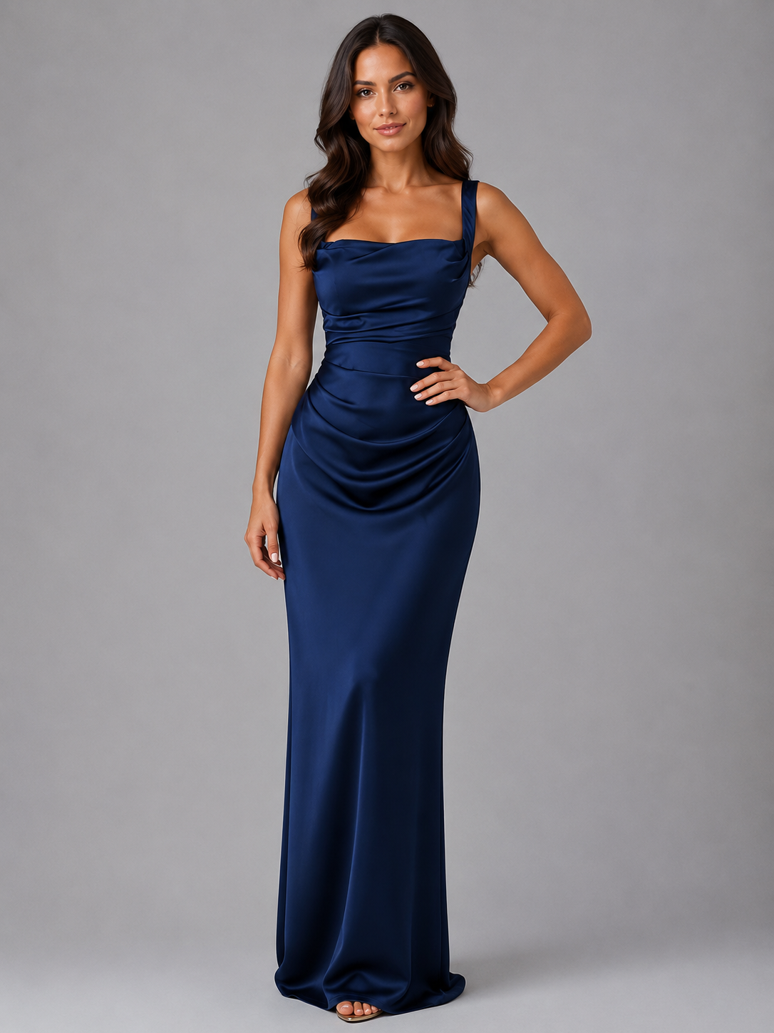 Eudora | Women's Satin Ruched Waist Maxi Dress
