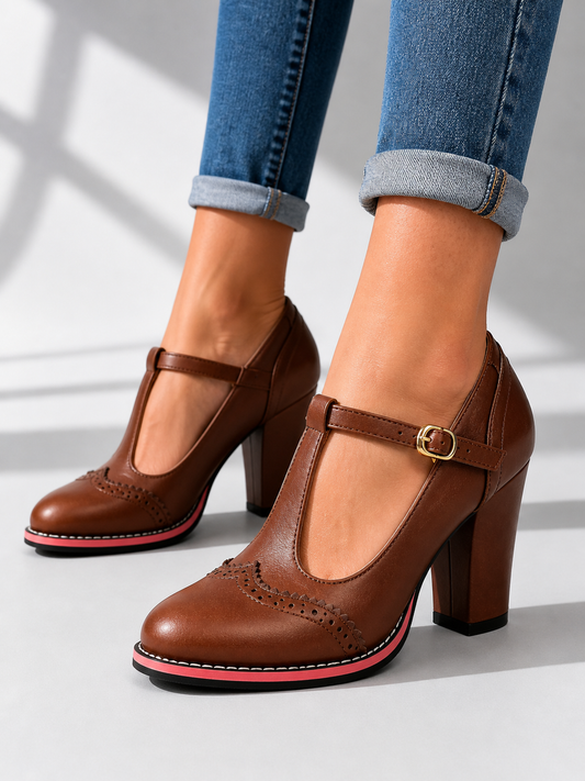 Winifred | Women's T-Bar Brogue Heels