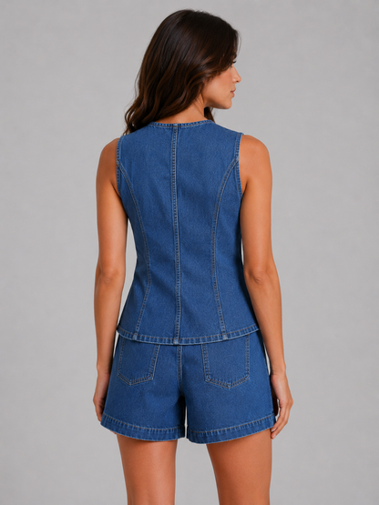 Sophie | Women's Denim Waistcoat and Shorts Co-Ord Set
