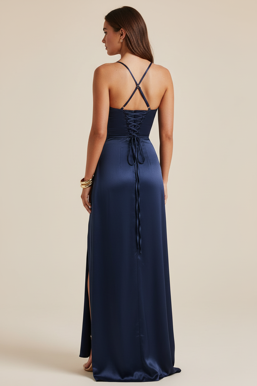 Backshot marineblauw maxi-jurk