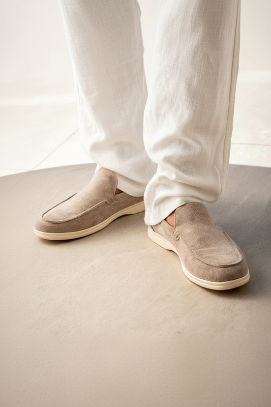 Beige slip-on loafer close-up