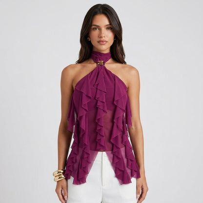 Ophelia | Women's Ruffle Chiffon Halter Top