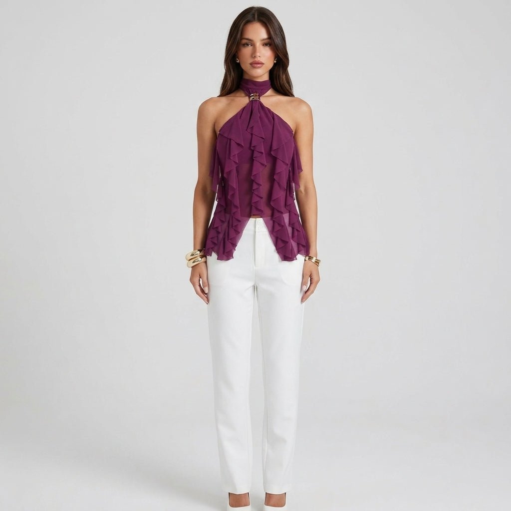 Ophelia | Women's Ruffle Chiffon Halter Top