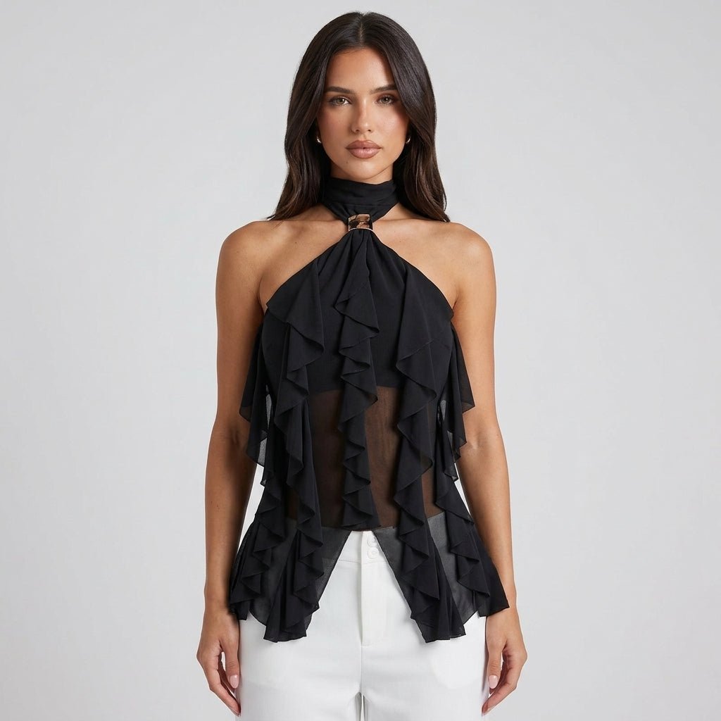 Ophelia | Women's Ruffle Chiffon Halter Top