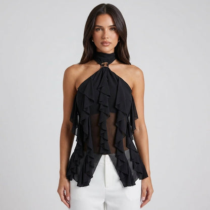 Ophelia | Women's Ruffle Chiffon Halter Top