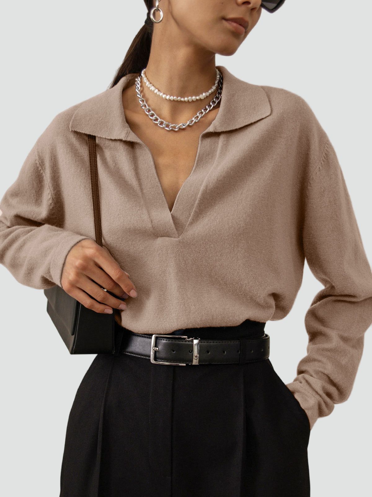 Cordelia | Women's Collared V-Neck Knitted Sweater