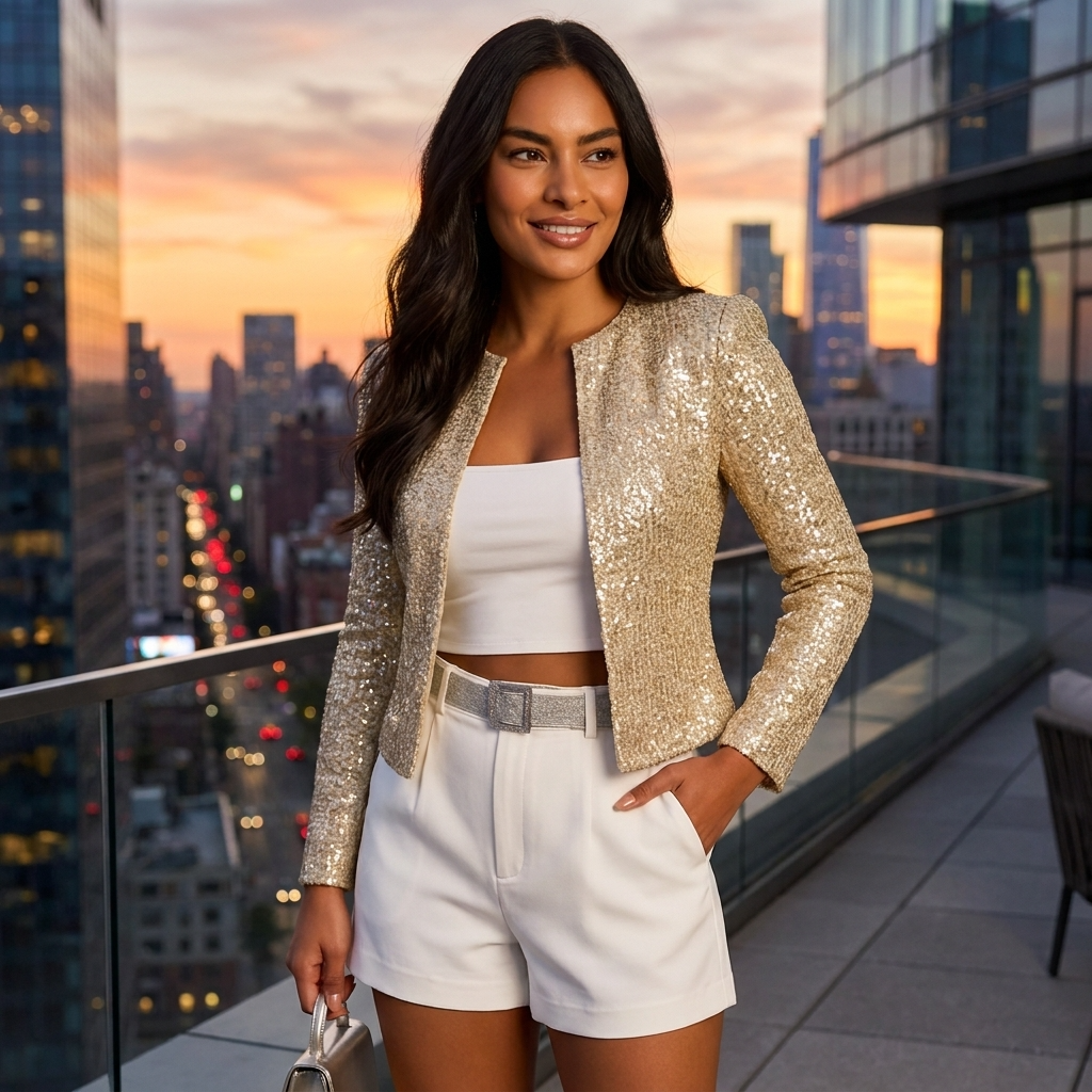 Celeste | Women's Sequin Open Front Blazer