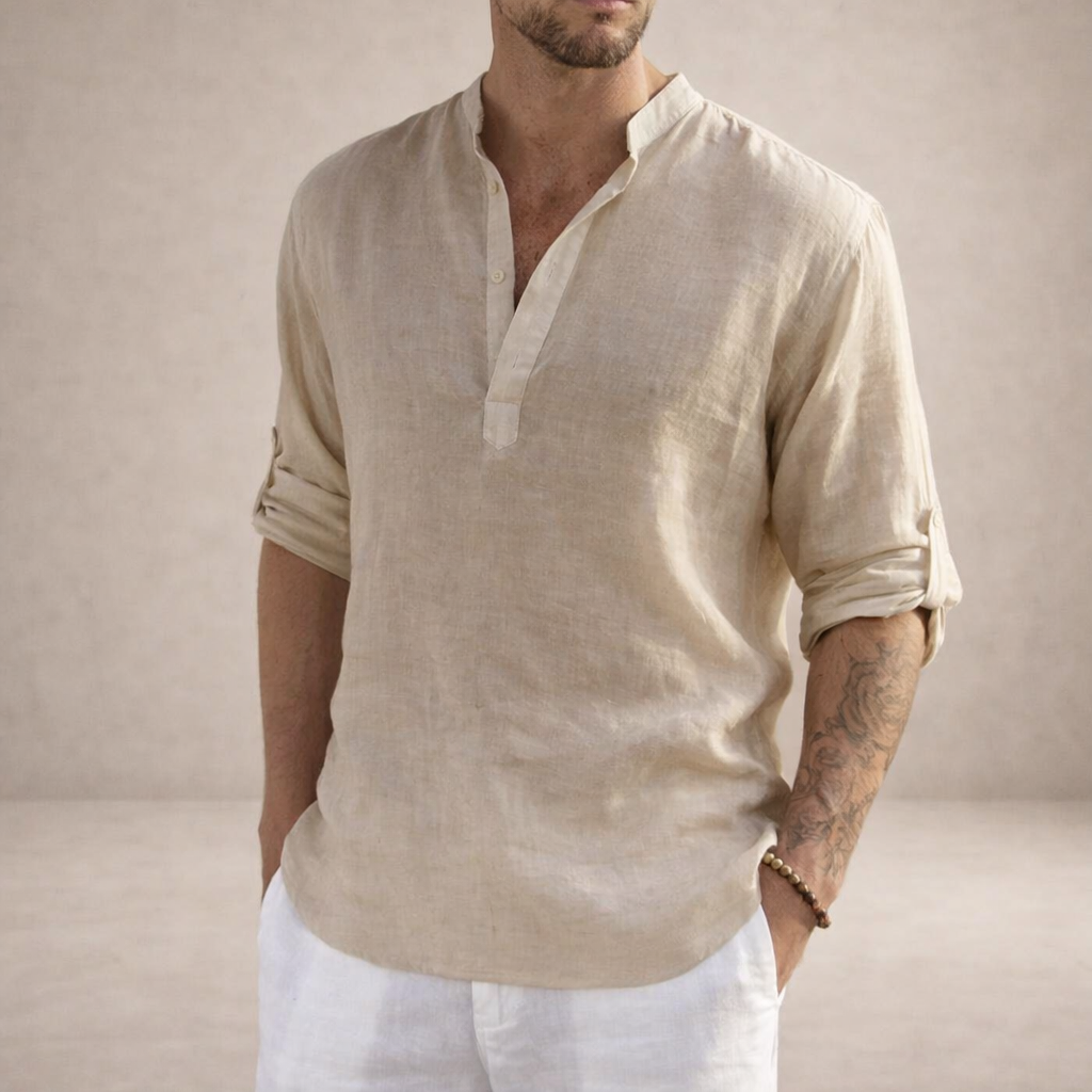 Benjamin | Men's Stand-Up Collar Linen Shirt