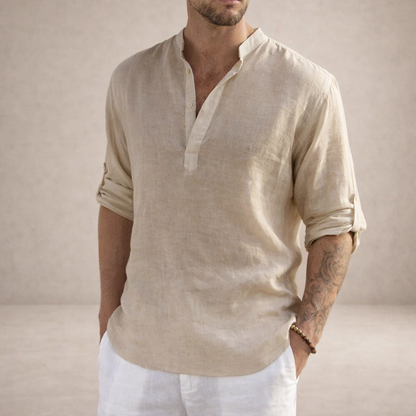Benjamin | Men's Stand-Up Collar Linen Shirt