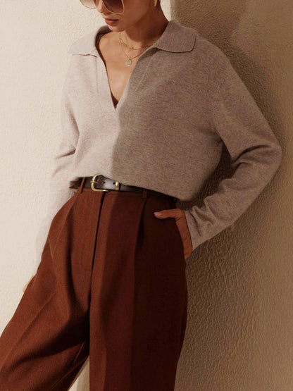 Cordelia | Women's Collared V-Neck Knitted Sweater