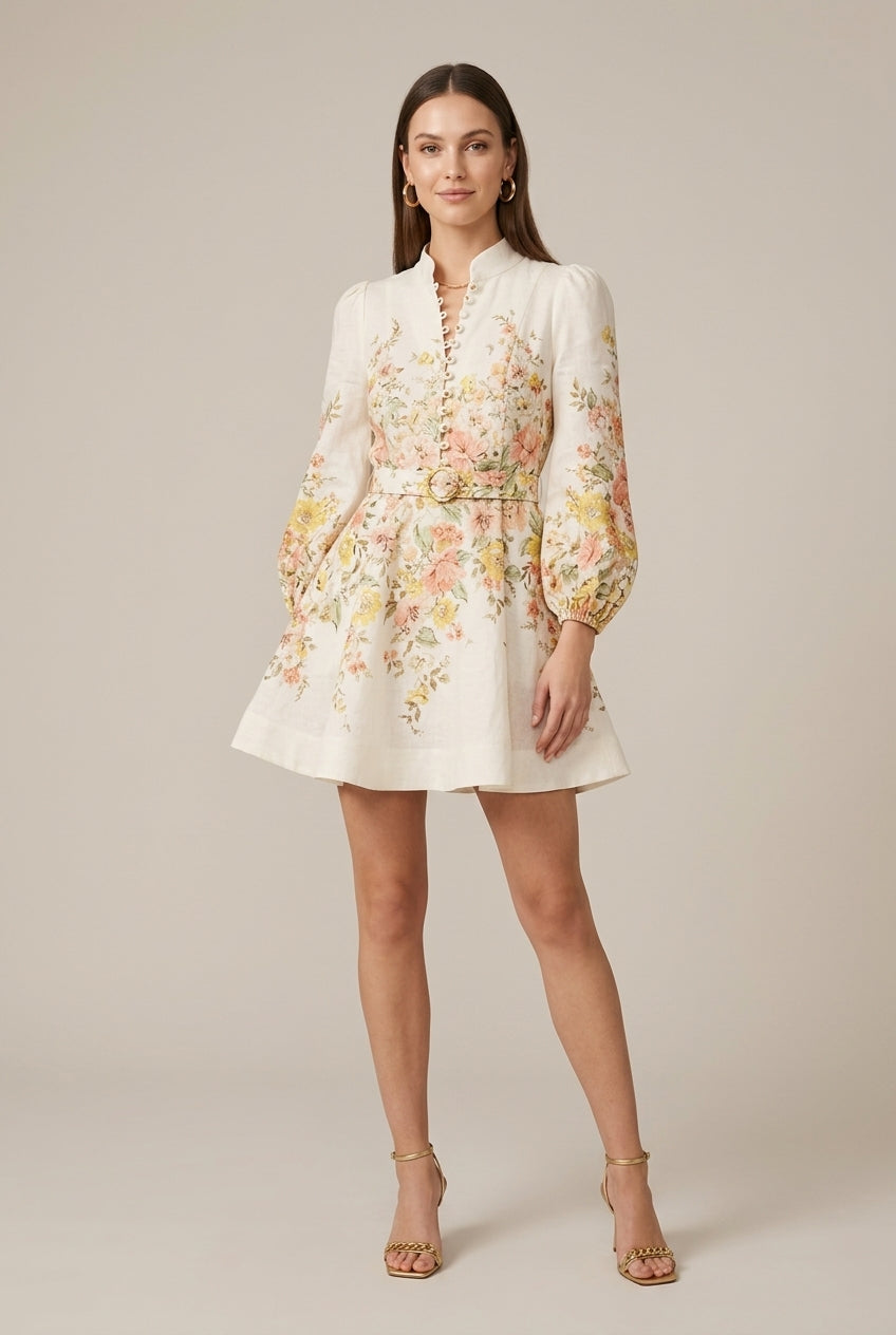Florence | Women's Floral Puff Sleeve Mini Dress