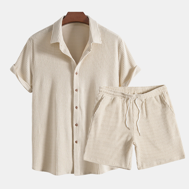 Rory | Men's Open Collar Two-Piece Shorts Set