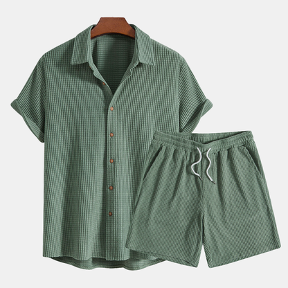 Rory | Men's Open Collar Two-Piece Shorts Set
