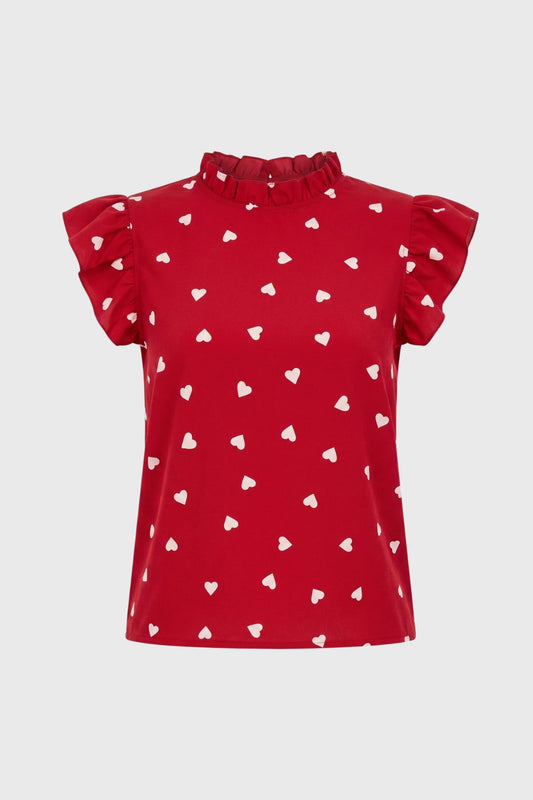 Tilly | Women's Heart Print Ruffle Top