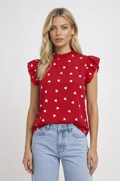 Tilly | Women's Heart Print Ruffle Top