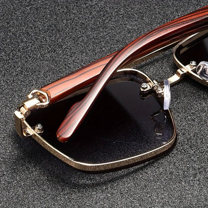 Thaddeus | Unisex Square Wooden Accent Sunglasses